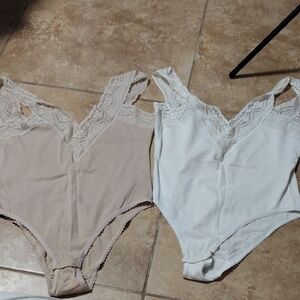 S/M Elegant Lace Trim Bodysuits - Cream and White